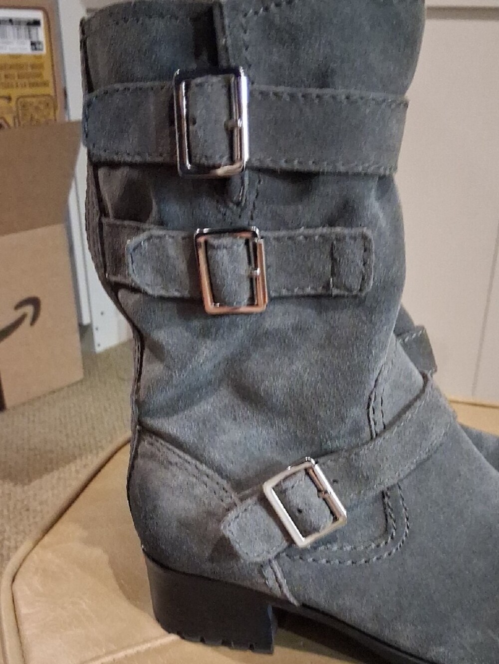 Marc Fisher Gray Suede Buckle Mid-Calf Boots - Picture 10 of 10
